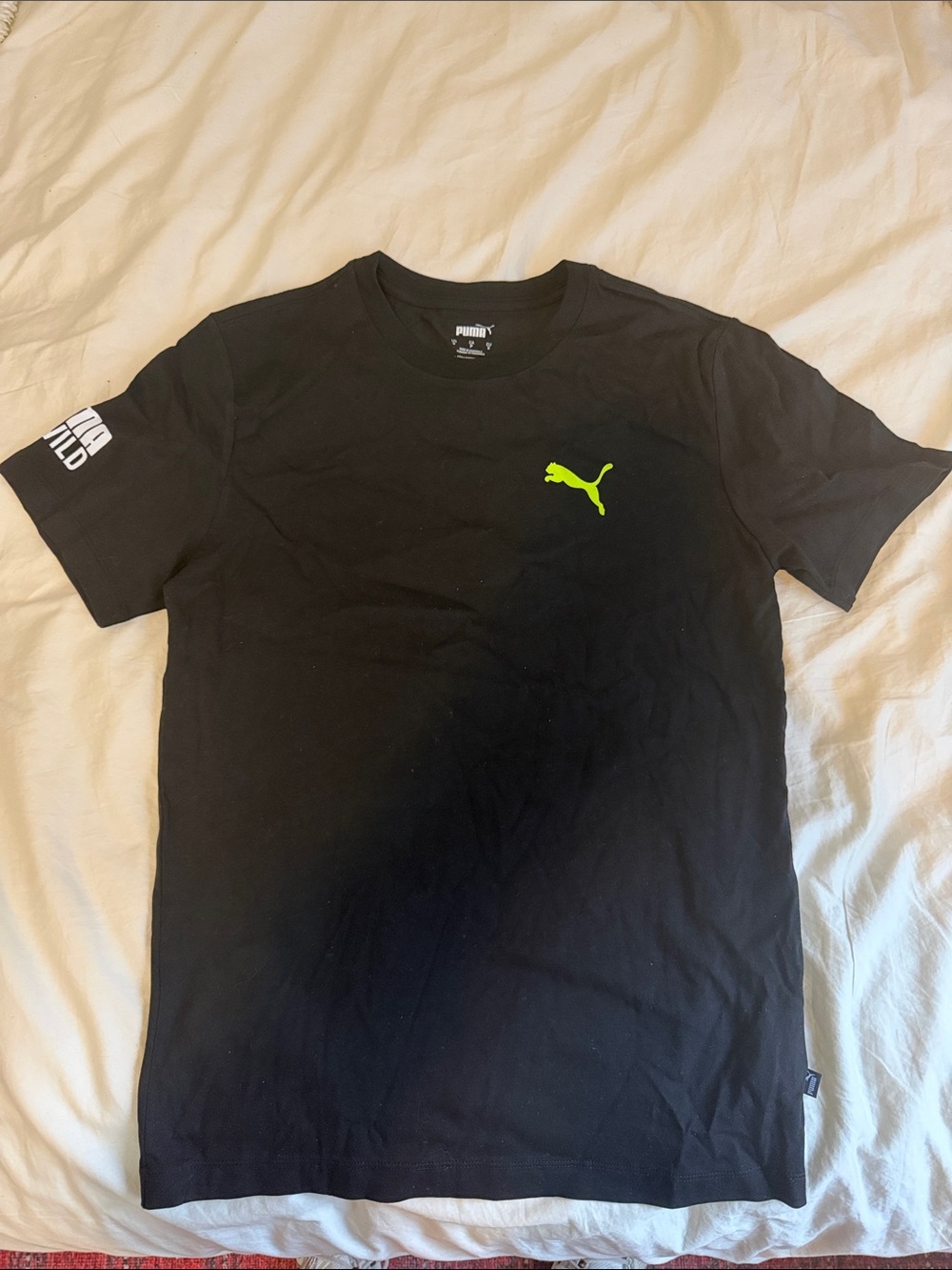 Puma Black Short Sleeve Tee with Neon Green Logo